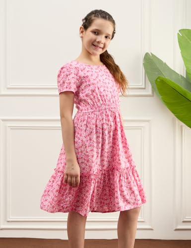Image of Amazon Brand - Symbol Girls Fit and Flare Printed Rayon Dress | Age 6-14 Years
