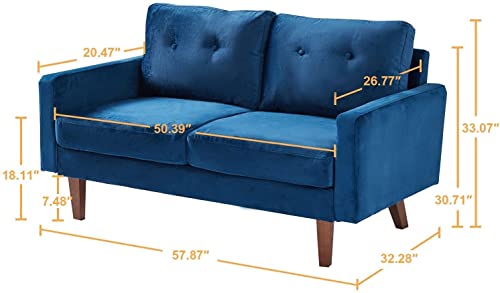 Bettermade Loveseat Sofa,Futon Sofa For Living Room, Velvet Cover Modern Design Couch,Tools-Free Assemble,2 Seats With 600 Lb Load,Blue #TOP2