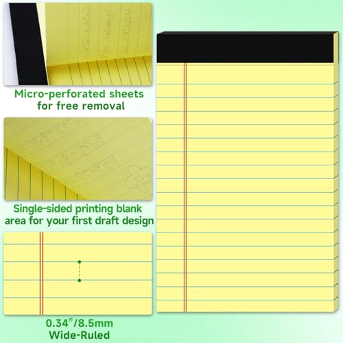 Image of 48 Pack Legal Pads Bulk,5 x 8 Inch Yellow Notepad, Note Pads College Ruled Perforated Memo Pad for Work Study Daily Note Taking List, Lined Writing Pads Memo Refills Notepads for Office Home School