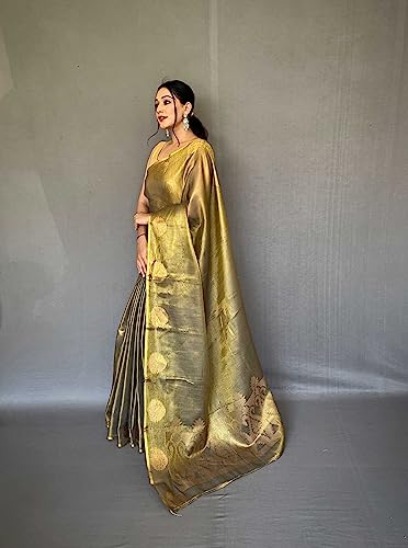 Image of Panzora Women's Tissue Silk Jacquard Weaving Saree With Unstitched Blouse Piece