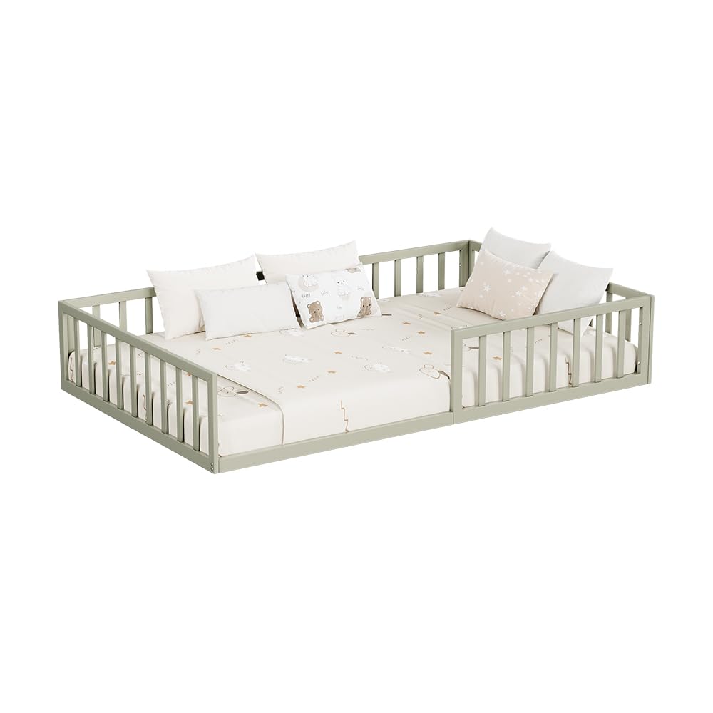 VitaliSpa Letto a pavimento Minno 120x200, letto bambini in metallo, letto Montessori con protezione anticaduta, bassa altezza d’ingresso, greige