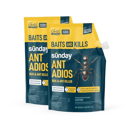 Sunday Ant Adios - Bug & Ant Killer - Outdoor Insect Control Uses Spinosad to Eliminate Ants Earwigs Cutworms & More - Treats 4 000 sq ft - Results in 3-14 Days - 2 Pack 2lbs
