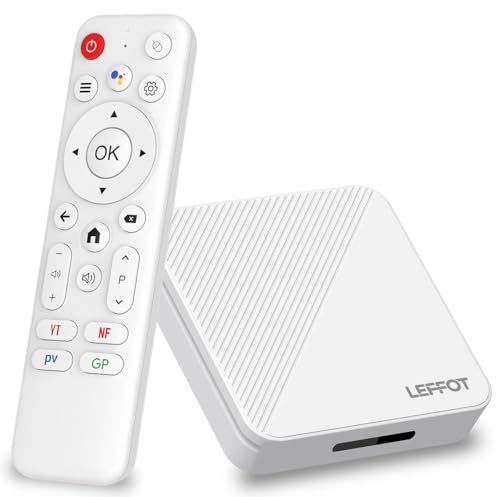 LEFFOT Android 14.0 TV Box 2025, 2GB de RAM + 16GB de ROM, 4K Ultra HD TVBox Android para TV Streaming, IP-TV Box con Control de Voz, WiFi 6 BT 5.4 USB 3.0, HDR10, 100M Ethernet, RK3518 Quad-Core A53