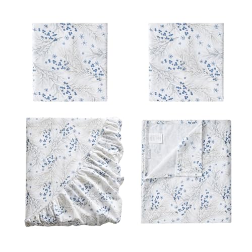 Image of Tahari Home Twin Size 3-Piece Bedding Set - 2 Sheets & 1 Matching Pillowcase | Fitted & Flat Sheets | Cozy & Warm Brushed Flannel | Soft & Breathable | Durable & Wrinkle Resistant | Pine Taupe Blue