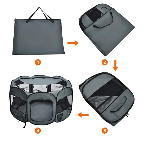Image of AmazonBasics Foldable Octagonal Indoor /Outdoor Portable Soft Pet Dog Playpen with Storage Pockets, Large (45 x 45 x 24 inches), Grey