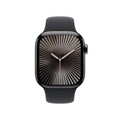 Image of Apple Watch Series 10 [GPS + Cellular 42 mm] Smartwatch with Slate Titanium Case with Black Sport Band- M /L. Fitness Tracker, ECG App, Always-On Retina Display, Water Resistant