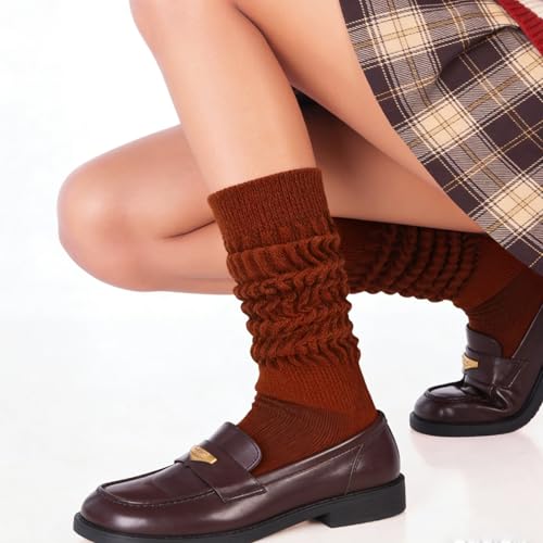 Image of Violet Mist women slouch socks thick colored knee high scrunch socks long stacked sock boot 80s 90s Novetly