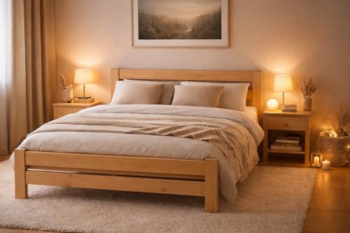 Happy Babies Lit en bois 160 x 200 cm + cadre en pin – Montage rapide, lit de chambre à coucher,...