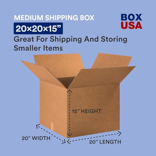 Image of BOX USA Large Moving Boxes 20 inchL x 20 inchW x 15 inchH 6-Pack - Corrugated Cardboard Box for Shipping, Mailing, Packing, Packaging and Storage