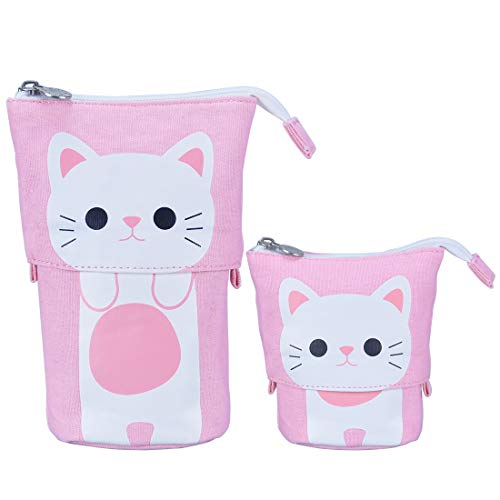 Oyachic Gato Soporte De Lápiz De Pie,Bolso de de Papelería,Estuches Escolares Retráctil Portalápices de Transformador Contráctil con Cremallera