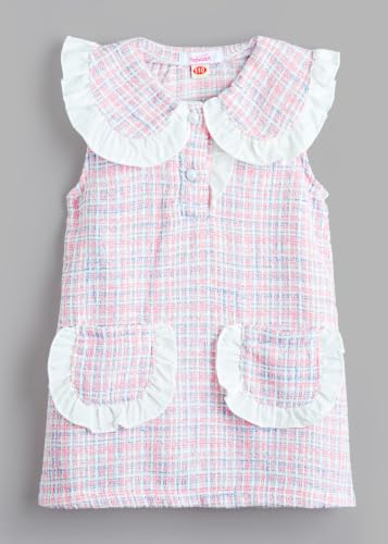 Image of Hopscotch Girl Polyester Check Full-Sleeve Casual Dress in White Color