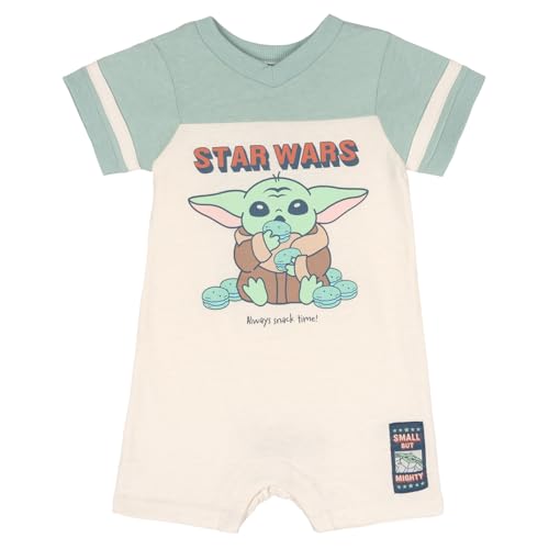STAR WARS The Mandalorian Baby Boy or Girl Jersey Short Sleeve Coverall with Snap Closure Sage Cream Grogu 3-6 Months