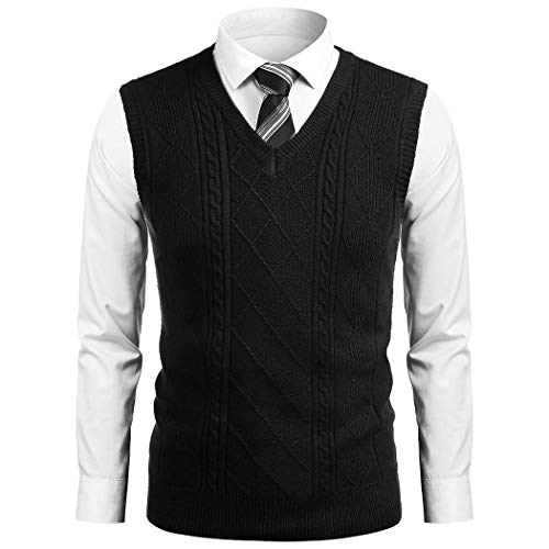 COOFANDY Men's Slim Fit Pullover Sleeveless Sweaters V-Neck Sweater Vest for Men Black XX-Large