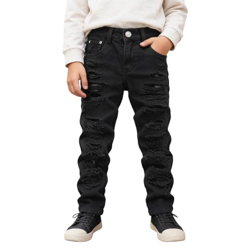 Jean baggy garçon taille élastique amples denim straight 13 ans