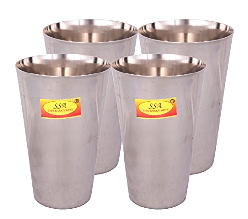 Shiv Shakti Arts® Steel Lassi Glass, Stainless Steel Glass Set (Drinkware - Big, 800 ML Each Glass) = 4 Piece Set