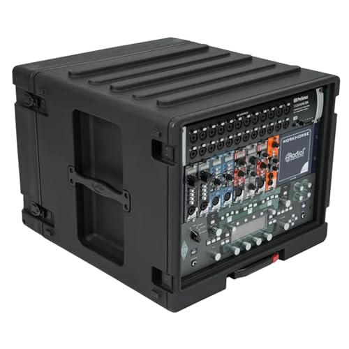 SKB 8U rSeries Rolling Rack with Integrated Back Wheels and 1-Touch Pull Handle, Comes with 8 Rack...