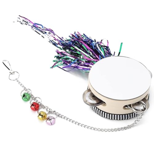 Image of Cyrank Chicken Mirror Toys, Pet Chicken Mirror Drum Toys Chicks Hens Hanging Double Side Playing Toy Hanging Swing Mirror Toys with Bell