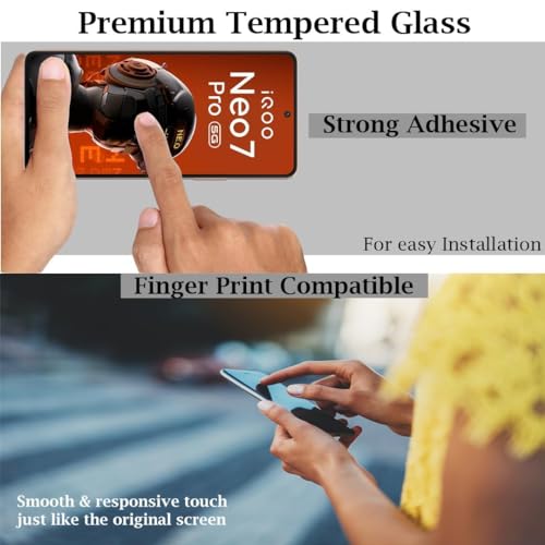 Image of DD SON Tempered Glass Screen Protector Compatible for Iqoo Neo 7 Pro 5G, Iqoo Neo 7 5G, Iqoo 11 5G and Iqoo 9T 5G HD Glass with Edge to Edge Coverage and Easy Installation kit,Black