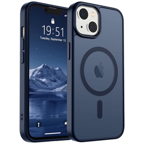 Image of SUPFINE Magnetic for iPhone 15 Plus Case & iPhone 14 Plus Case (Compatible with MagSafe)(Military Grade Drop Protection) Translucent Shockproof Phone Cover,Dark Blue