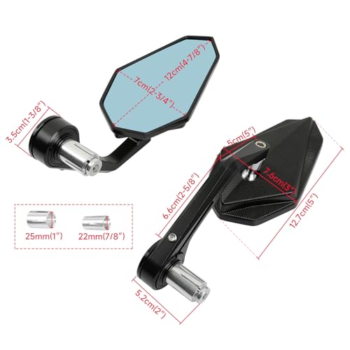 Image of DREAMIZER Motorcycle Bar End Mirrors Universal Rear View Mirrors for Motorcycles 7 /8 inch Handlebars, Compatible with Honda Grom, Yamaha, Kawasaki, Ducati, Suzuki