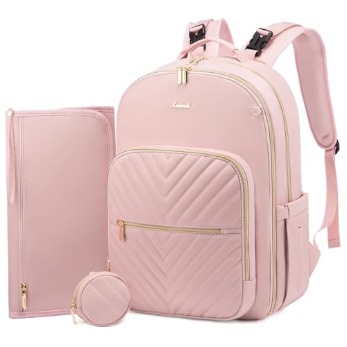 Image of LOVEVOOK Diaper Bag Backpack, Quilted Baby Bag with Changing Pad & Pacifier Holder, Waterproof Travel Diaper Bags for Baby Boys Girls, Stylish and Large Capacity,Pink