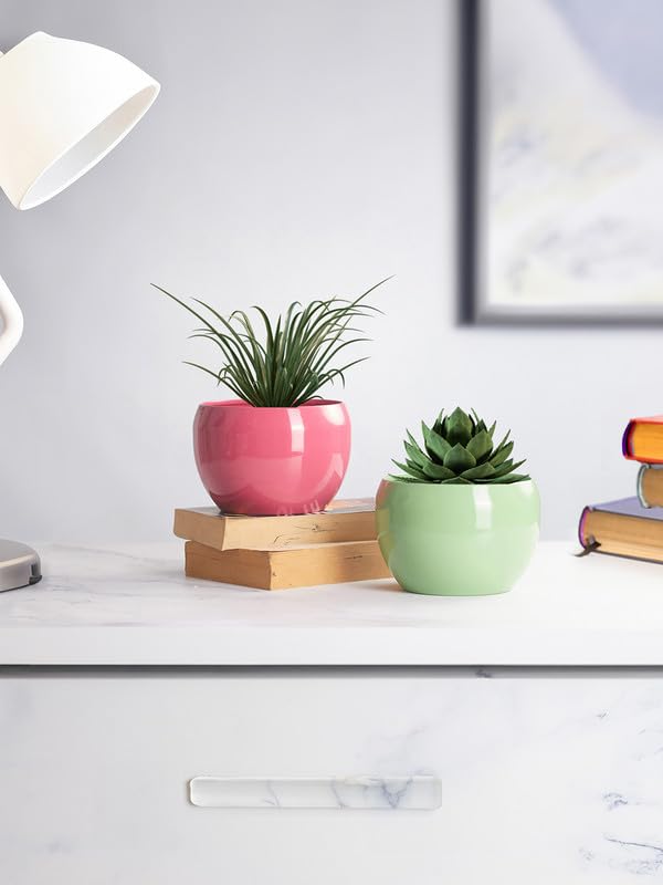 Image of Decorative Multicolour Planters for Indoor Metal Planters for Living Room, Balcony, Home and Office| Apple Shaped Rust-Free Powder Coated Planter | Set of 2 (Green & Red)