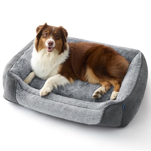 Bedsure Cuccia per cani grande lavabile - 89x63x17 cm con fondo antiscivolo, rivestimento sfoderabile e lavabile, grigio