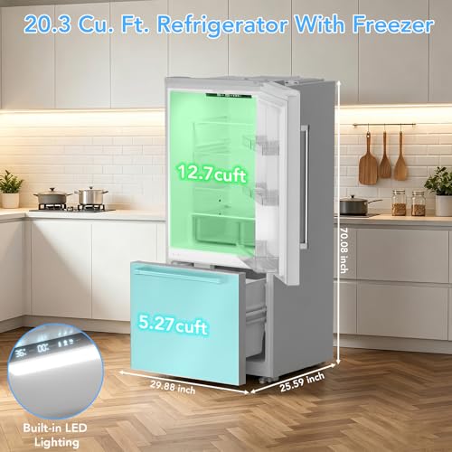 Image of Electactic 18 Cu. Ft. French Refrigerator, 2-Door French Door Refrigerator with Built-in Ice Maker, Digital Temperature Control with Bottom Mount Freezer Drawer for Kitchen Commercial-Stainless-Steel