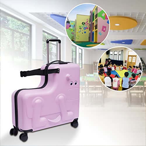 24in Children's Ride On Trolley, Portable Universal Wheel Carry On Luggage ABS+PC, Waterproof Unisex Boys Girls Travel Suitcase With Lock for Travel, Business Trips to Load Clothes, Pink4