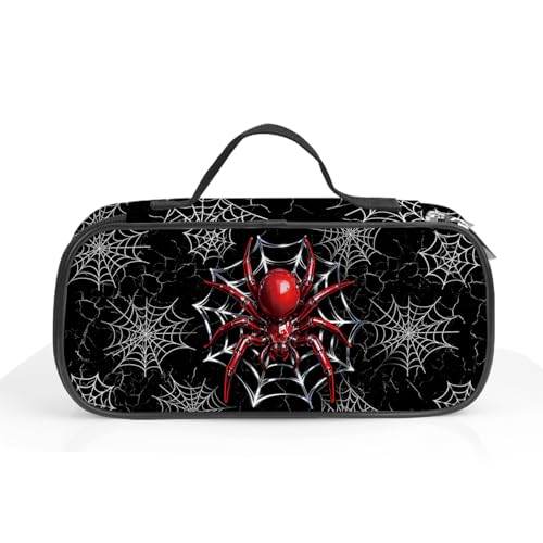 Image of Spider Pencil Case, Red Spider Pen Bag For School, Cobweb Pencil Case For Kids Girls Boys, Large Capacity Desk Organizer School, Red Pen Box Birthday Gifts