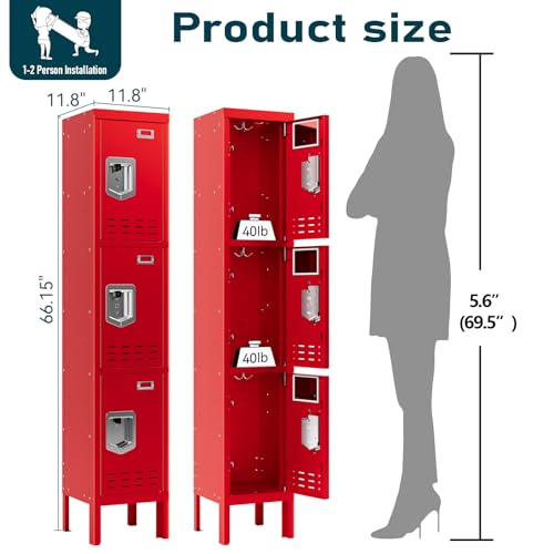 Image of BUTISOW Metal Lockers - 66 inch Height Steel Lockers for Employees with 3 Door Storage Locker with Card Slot for Employees Gym School Home Office Garage - Assembly Required