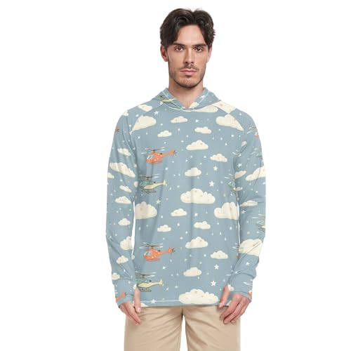 Helicopter Stars Cloud Silver Mens Sun Shirts Protection Long Sleeve Cooling Hoodies Swim Shirt UPF 50+ S