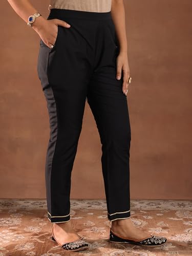 Image of Gerua by libas Solid Silk Blend Straight Kurta With Trousers and Dupatta
