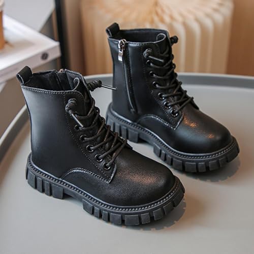 Girls Solid Color Ankle Boots Fall Winter Fashion Side Zipper Lace Up Combat Shoes Trendy Chelsea Booties3