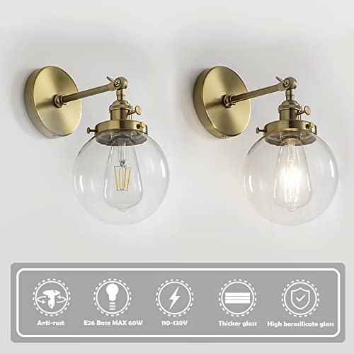 Ak Lighting Vintage Industrial Wall Sconces With Switch, 5.9'' Handblown Clear Glass Globe Shade, For Vanity, Bedroom, Cafe #TOP3