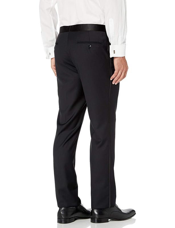 Adam Baker Men’s Slim Fit & Classic Fit Tuxedo Pants for Men | Formal Dress Pants | Satin Stripe & Expandable Waistband2