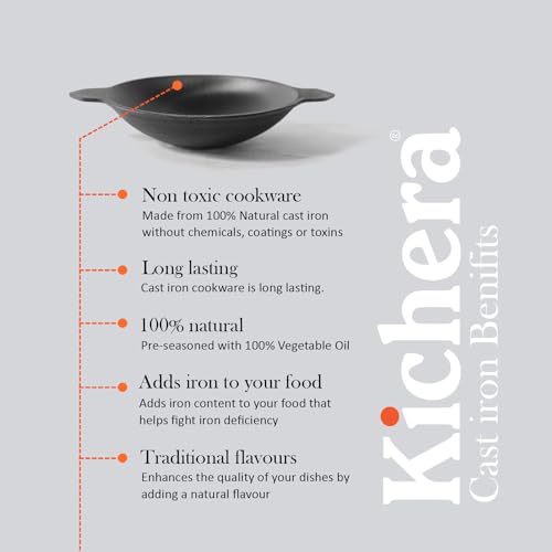 Image of Kichera Pre-Seasoned Cast Iron Polished Appa Chatti |Appam Pan | Appam Patra | Kallu,100% Toxin-Free, Naturally Non-Stick, 8.7Inch /22Cm,1.5Kg, 1 Litre