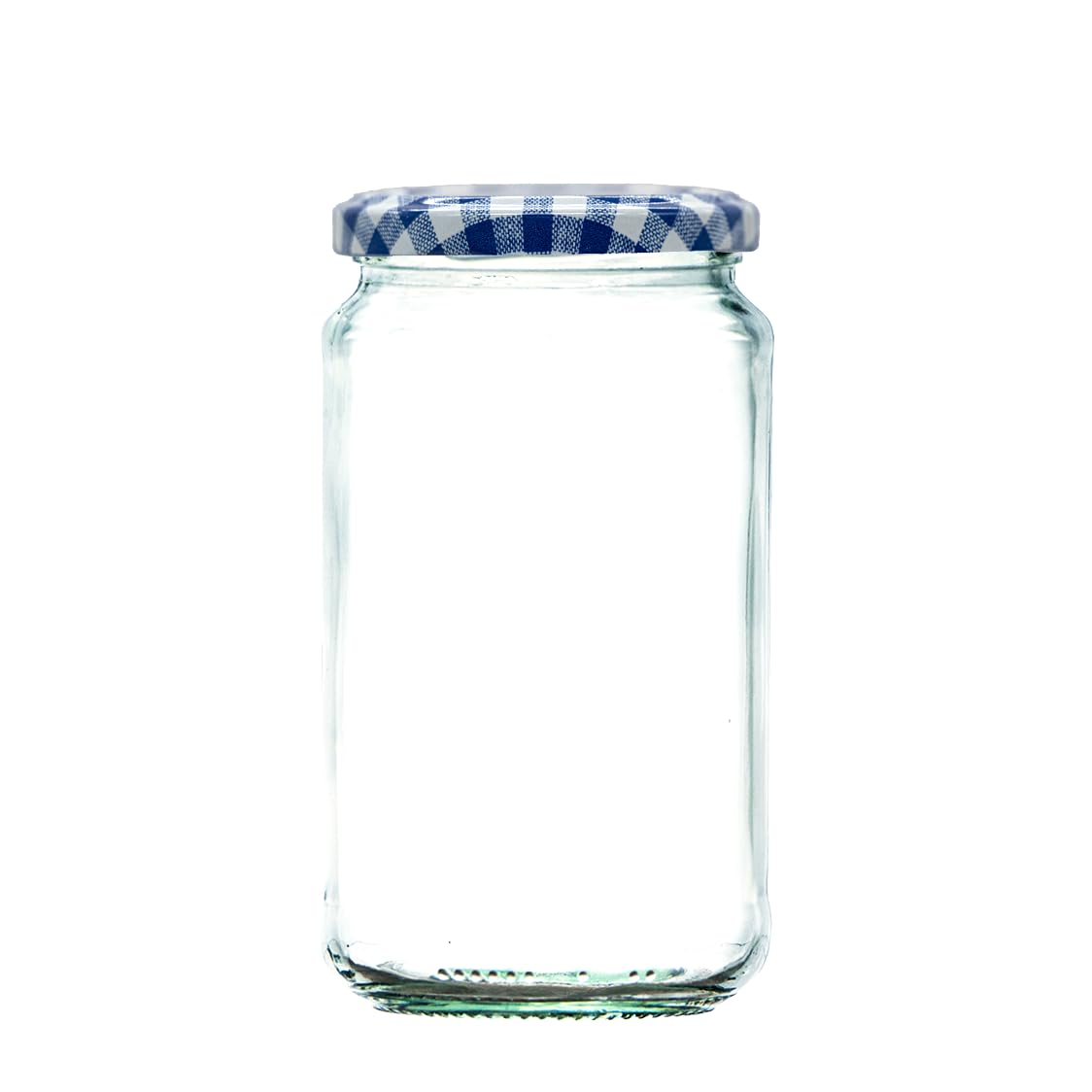 1lb / 370ml Glass Jam Jars with Blue Gingham Twist Lids | Pack of 12 | Perfect for Jam, Honey, Chutney and Preserves | Dishwasher Safe