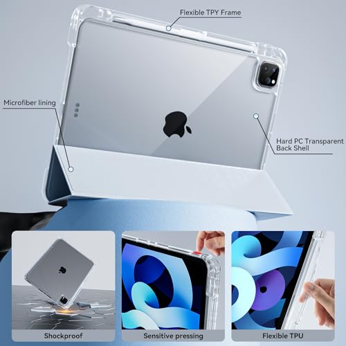 Image of JKSML Case for iPad Air 13 Inch M3 /M2 (2025 /2024) /iPad Pro 12.9 inch 6th /5th /4th Gen (2022 /2021 /2020) with Pencil Holder,2 in 1 Removable Clear Back,2nd Gen Pencil Charging,Auto Sleep /Wake,Light Blue