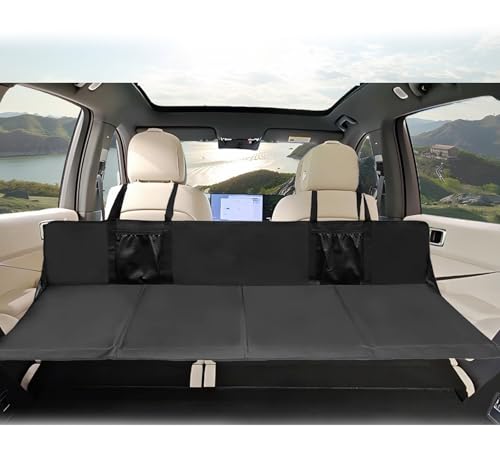 Car Rear Seat Mattress Extension Plate, Portable Mattress for Sleeping, Foldable Back Seat Extender, Increase Travel Trunk Space and Car Bed Camping Space for Car, SUV, Model Y/3 (Black-Oxford Fabric)