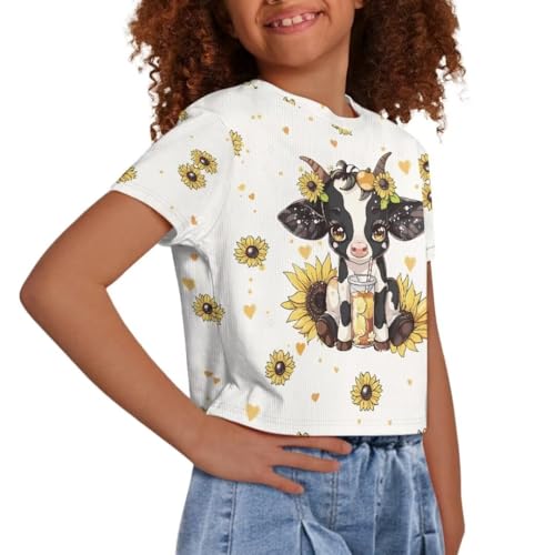 Image of Girl Crop Top Shirts for Summer Cute T Shirts Short Sleeve Tees for Kids 5-16