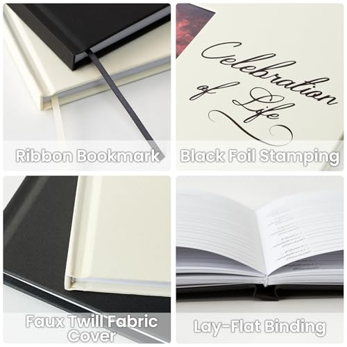 Image of Funeral Guest Book, Celebration of Life GuestBook with Photo Slot | 330 Entries, Table Sign Card Included, Gold Stamping, Twill-Textured Paper Cover, in Loving Memory Keepsake, 9x7.5 inch, Beige
