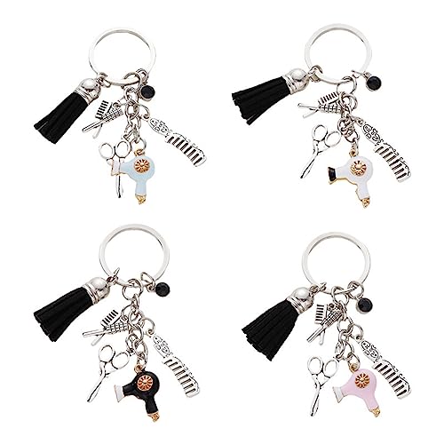 Fuqimanman2020 Comb Scissors Hair Dryer Keychain con Tassel y Encanto de Diamante Negro miniatura 3