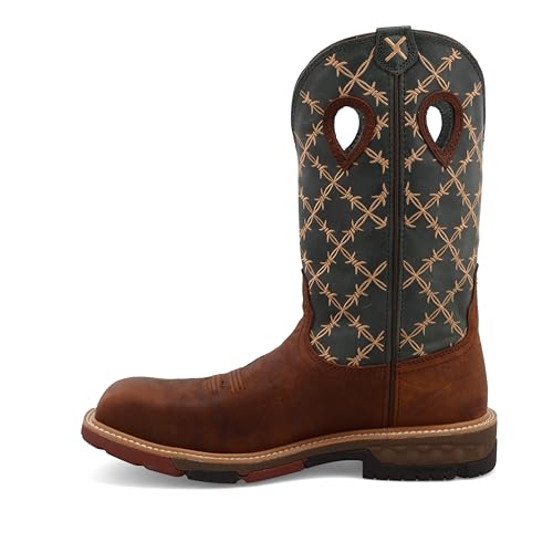 Twisted X Men's 12" Western Work Boot, Square Toe Nano Toe with CellStretch, Mocha & Slate, 12 D2
