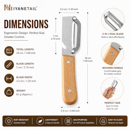 Image of Multi-Functional Stainless Steel Vegetable Peeler with Wooden Handle & Bottle Opener | Single Blade Peeler for Fruits & Vegetables | Sharp, Durable & Easy-Grip Kitchen Tool (1 Pc)