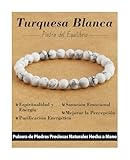 Landorilo Pulseras de Piedras Naturales de 6 mm, Pulsera Elástica con Cuentas para Hombre y Mujer, Pulsera Amistad, Joya de Regalo con Cuentas de Repuesto(Turquesa Blanca)