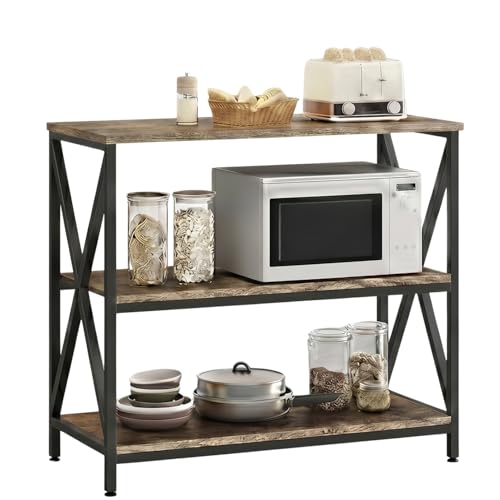 Image of TEKAVO Arina 3 -Tier Kitchen Organizer Rack|Multipurpose Microwave Stand for Kitchen Platform & OTG Oven|Steel Utensils Storage Shelf | Forest Wood, Metal (80x40x87 cm) - DIY
