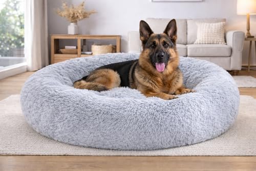 Image of ZEXSAZONE Summer Round Donut Pet Bed for Cats and Puppies Dogs Mat Cozy and Plush Raised Bedside Support Both Sides Use Like 2 in One Washable Sizes for Small Medium and Large Pets Grey Large