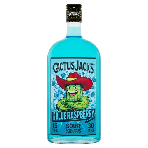 Cactus Jacks Electric Blue Raspberry raspberry flavour sweet and sour schnapps liqueur made for shots mixed alcoholic drinks and cocktails 700ml 15% ABV. PACKAGING MAY VARY.