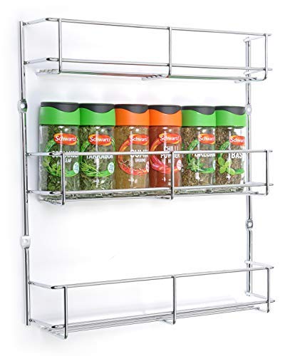 BSM Marketing Organizador de especias de 3 niveles de acero inoxidable montado en la pared con tornillos cromados